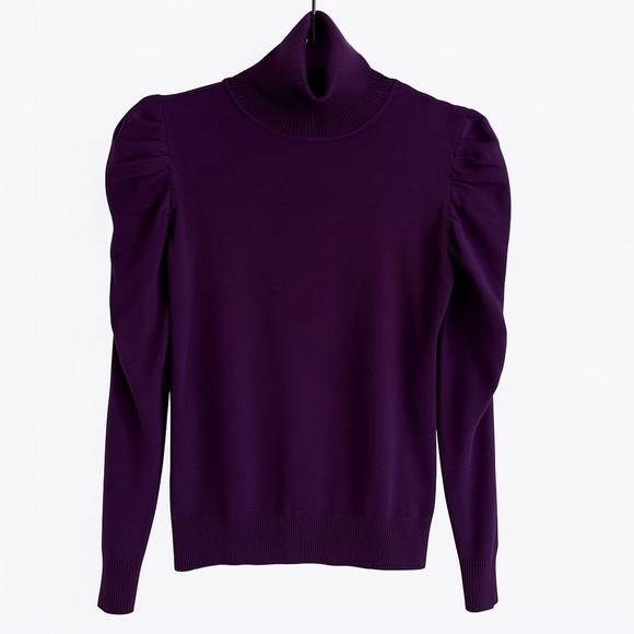 Joseph A Purple Turtleneck Sweater Rouched Sleeve Stretch Top Size XS - Picture 1 of 7